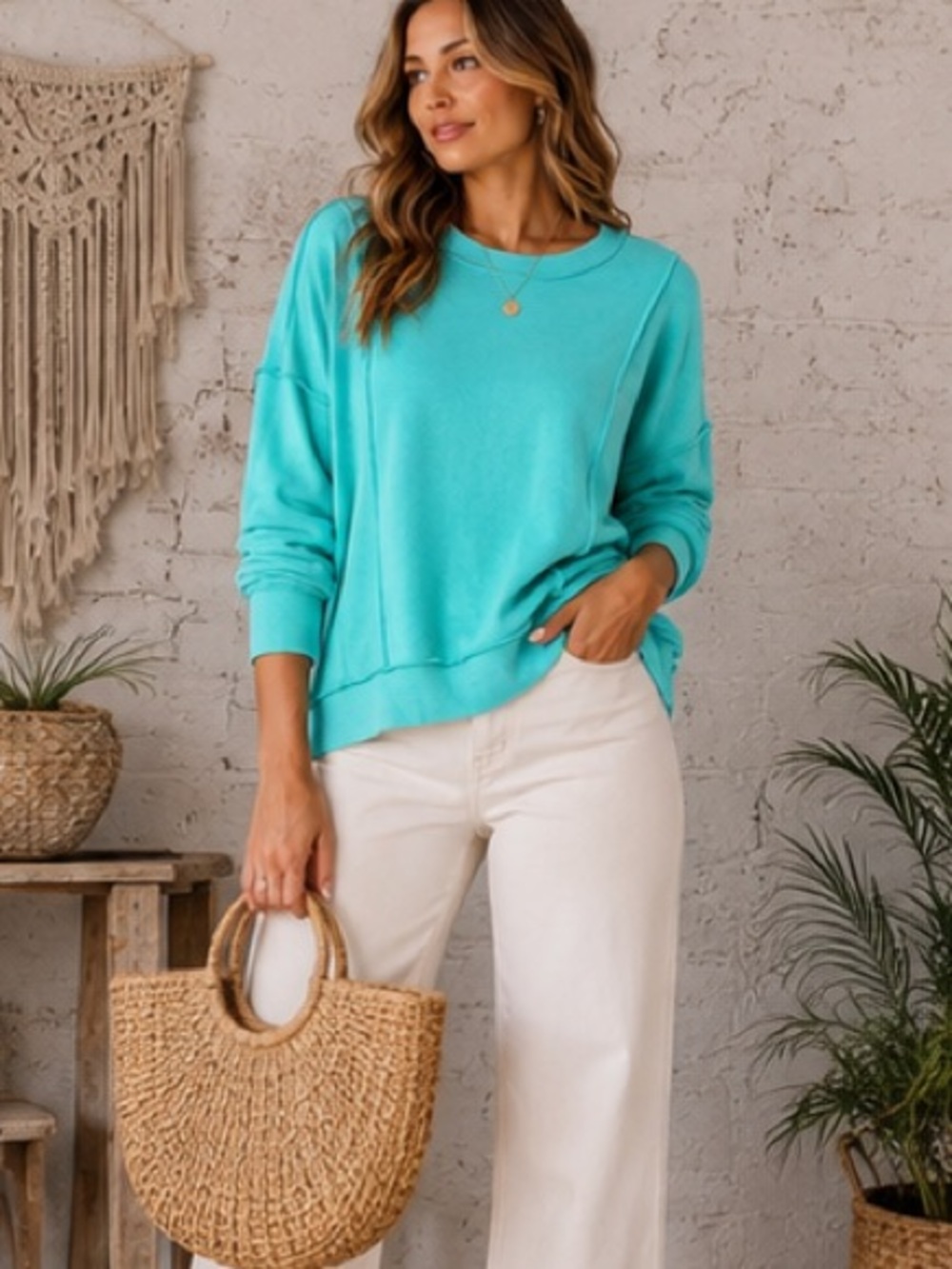 Women’s Casual Aqua Sweatshirt - Brand: - Picture 3 of 3